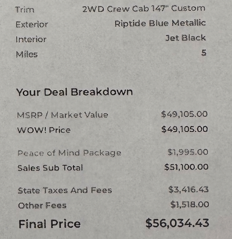 Initial Chevrolet Silverado dealer offer